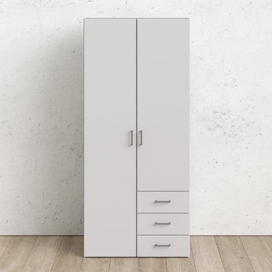 Scalia Wooden Wardrobe In White With 2 Doors And 3 drawers_2