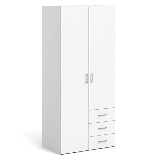 Scalia Wooden Wardrobe In White With 2 Doors And 3 drawers_3