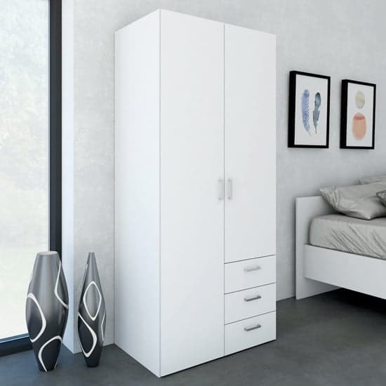 Scalia Wooden Wardrobe In White With 2 Doors And 3 drawers_1