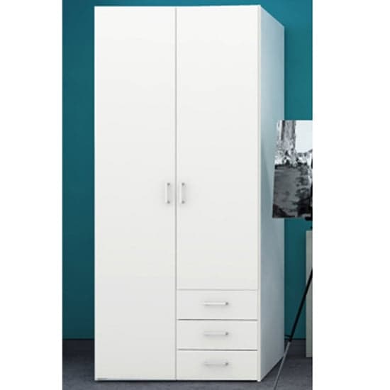 Scalia Wooden Wardrobe In White With 2 Doors 3 Drawers_1