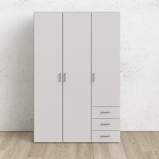 Scalia Wooden Wardrobe In White With 3 Doors And 3 Drawers_2