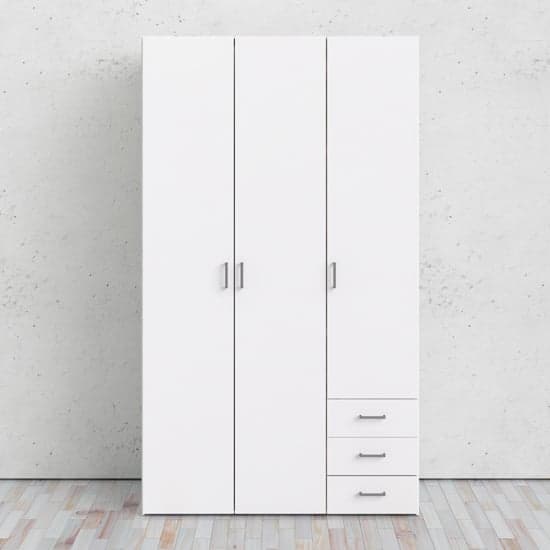 Scalia Wooden Wardrobe In White With 3 Doors 3 Drawers_1