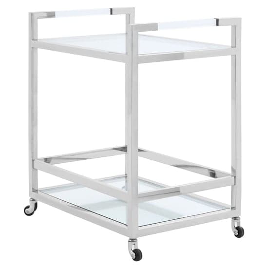 Sceptrum Clear Glass 2 Tier Bar Trolley With Silver Steel Base_1