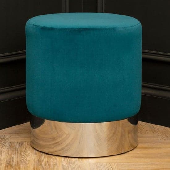 Sceptrum Round Velvet Stool With Silver Steel Base In Teal_1