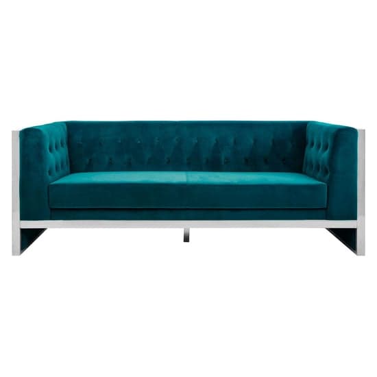 Sceptrum Velvet 3 Seater Sofa With Steel Frame In Teal_2