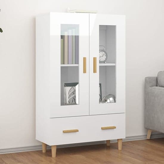 Scipo High Gloss Highboard With 2 Doors 1 Drawers In White