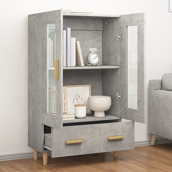 Scipo Wooden Highboard With 2 Doors 1 Drawers In Concrete Effect_2