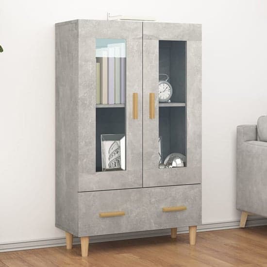 Scipo Wooden Highboard With 2 Doors 1 Drawers In Concrete Effect_1
