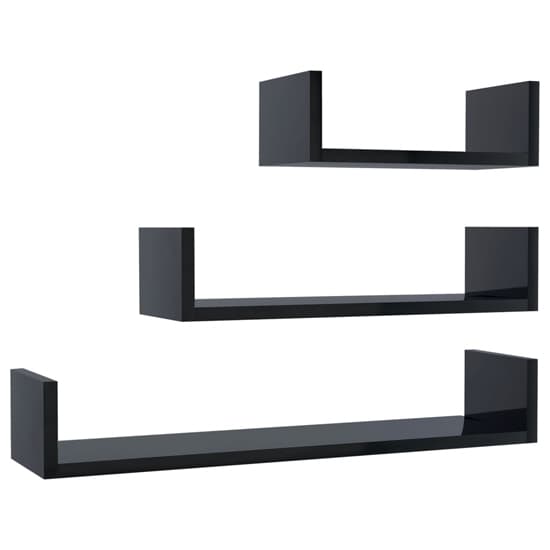 Scotia Set Of 3 High Gloss Wall Display Shelf In Black_2
