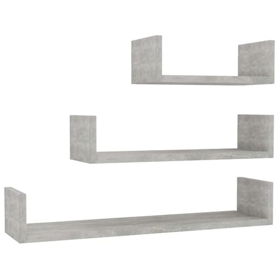 Scotia Set Of 3 Wooden Wall Display Shelf In Concrete Effect_2
