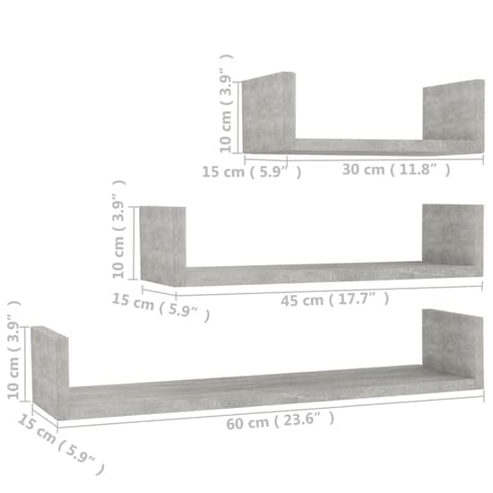 Scotia Set Of 3 Wooden Wall Display Shelf In Concrete Effect_4