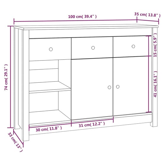 Secia Pinewood Sideboard With 2 Doors 3 Drawers In Black_7