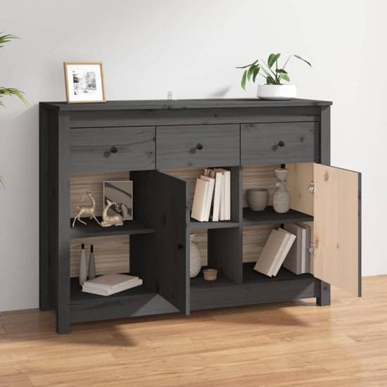 Secia Pinewood Sideboard With 2 Doors 3 Drawers In Grey_2