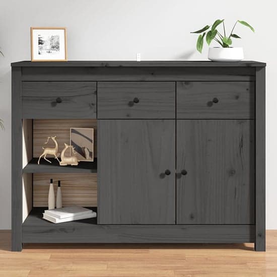 Secia Pinewood Sideboard With 2 Doors 3 Drawers In Grey_1
