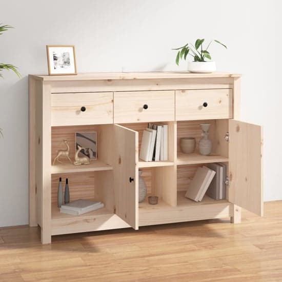 Secia Pinewood Sideboard With 2 Doors 3 Drawers In Natural_2