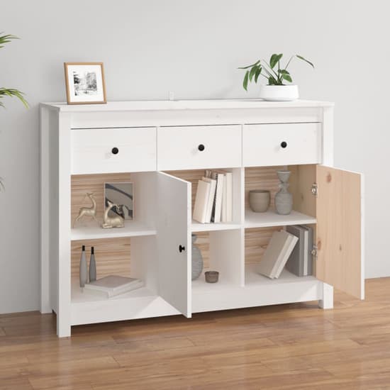 Secia Pinewood Sideboard With 2 Doors 3 Drawers In White_2
