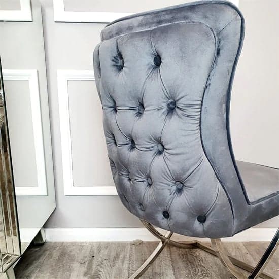 Sedro Dark Grey Velvet Dining Chairs With X Cross Legs In Pair_2