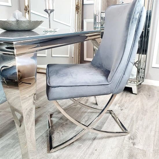 Sedro Dark Grey Velvet Dining Chairs With X Cross Legs In Pair_4