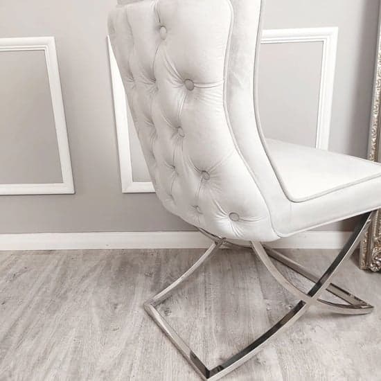 Sedro Light Grey Velvet Dining Chairs With X Cross Legs In Pair_2