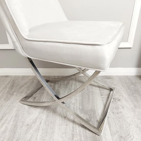 Sedro Light Grey Velvet Dining Chairs With X Cross Legs In Pair_3