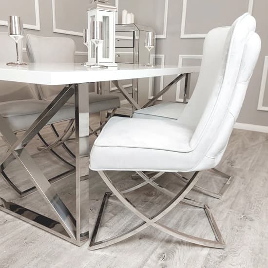 Sedro Light Grey Velvet Dining Chairs With X Cross Legs In Pair_4