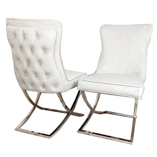 Sedro Light Grey Velvet Dining Chairs With X Cross Legs In Pair_1