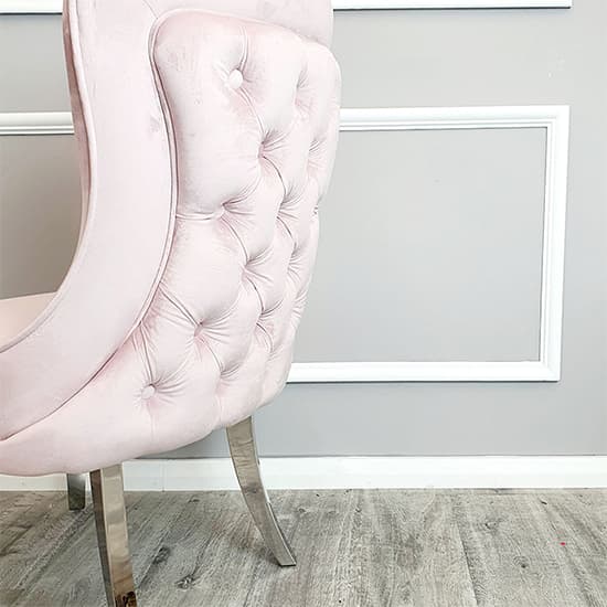 Sedro Pink Velvet Dining Chairs With Straight Legs In Pair_2