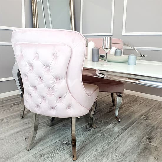 Sedro Pink Velvet Dining Chairs With Straight Legs In Pair_4