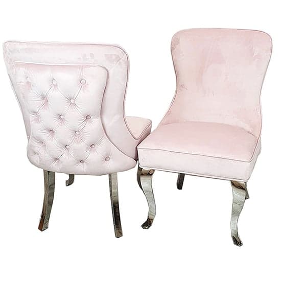 Sedro Pink Velvet Dining Chairs With Straight Legs In Pair_1