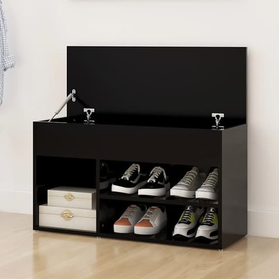 Seim Wooden Shoe Storage Bench With 2 Shelves In Black_2