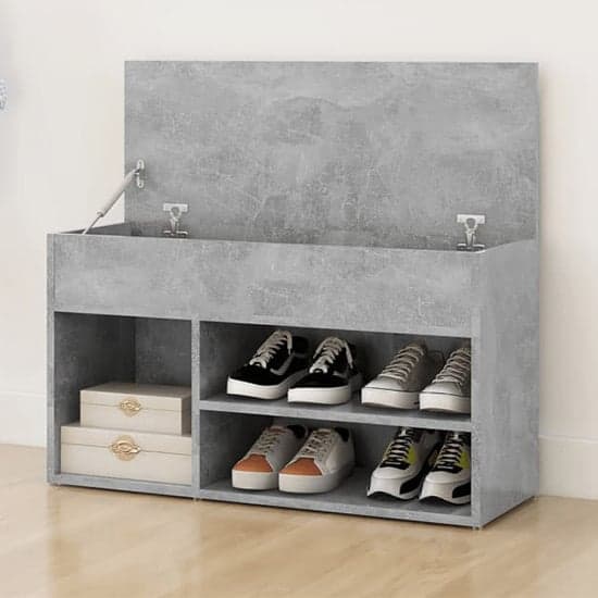 Seim Wooden Shoe Storage Bench With 2 Shelves In Concrete Effect_2