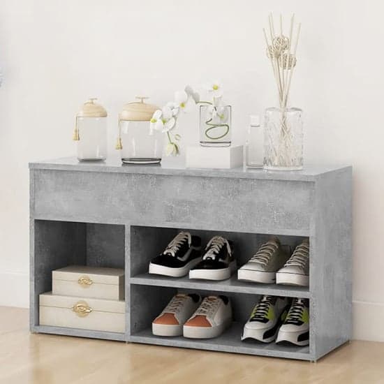 Seim Wooden Shoe Storage Bench With 2 Shelves In Concrete Effect_1