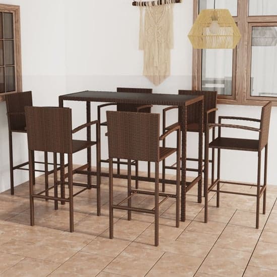 Selah Large Glass Top Bar Table With 6 Bar Chairs In Brown_1