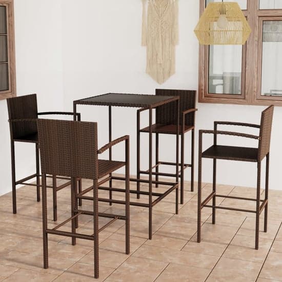 Selah Small Glass Top Bar Table With 4 Bar Chairs In Brown_1