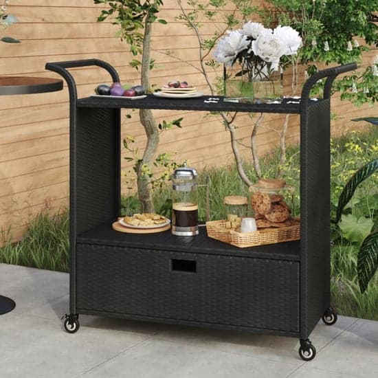 Selah Poly Rattan Drinks Trolley With Drawer In Black_1