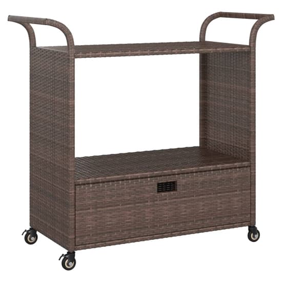 Selah Poly Rattan Drinks Trolley With Drawer In Brown_2