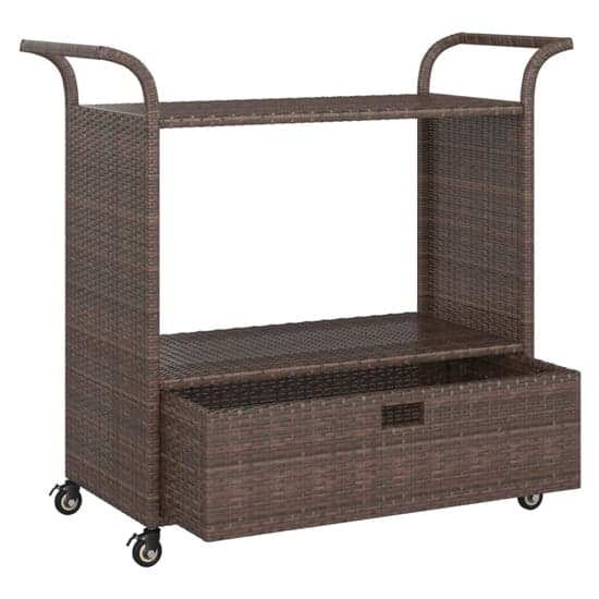 Selah Poly Rattan Drinks Trolley With Drawer In Brown_4