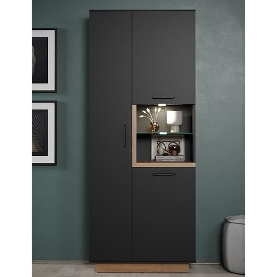 Selia Display Cabinet Tall In Anthracite And Evoke Oak With LED_2