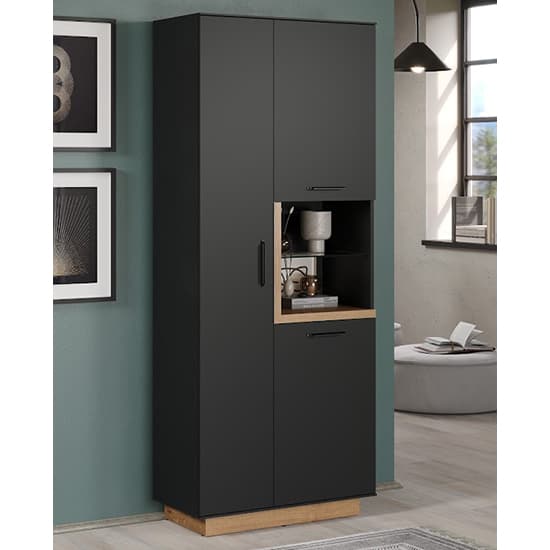 Selia Display Cabinet Tall In Anthracite And Evoke Oak With LED_3