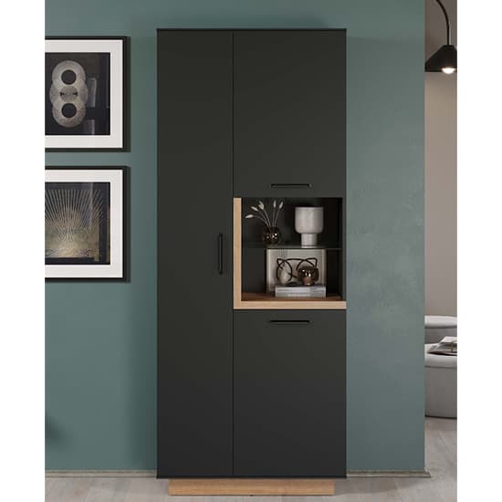 Selia Display Cabinet Tall In Anthracite And Evoke Oak With LED_4