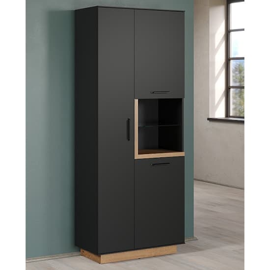 Selia Display Cabinet Tall In Anthracite And Evoke Oak With LED_5