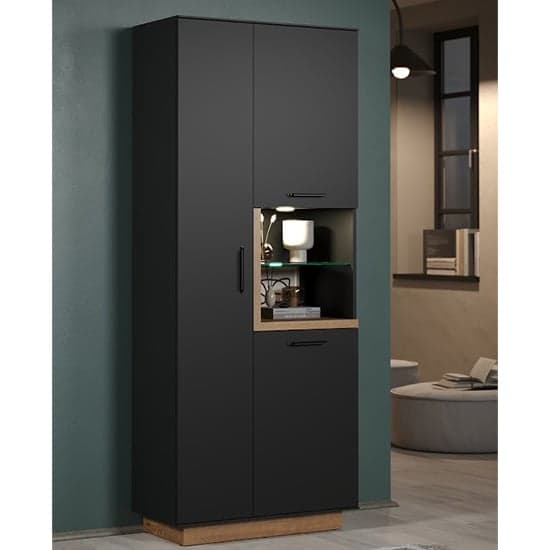 Selia Display Cabinet Tall In Anthracite And Evoke Oak With LED_1