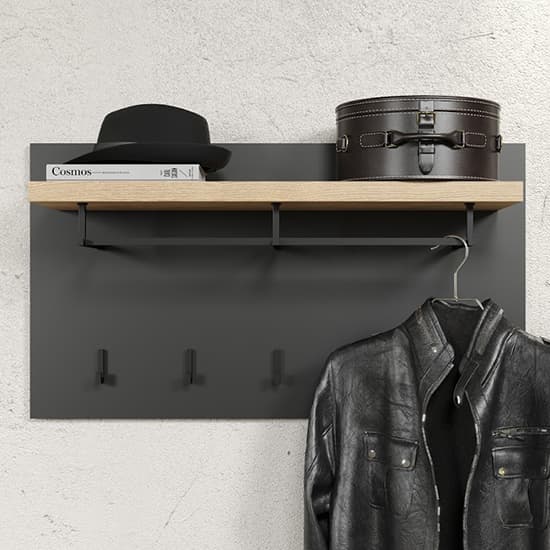 Selia Hallway Coat Rack Panel In Anthracite And Evoke Oak Furniture