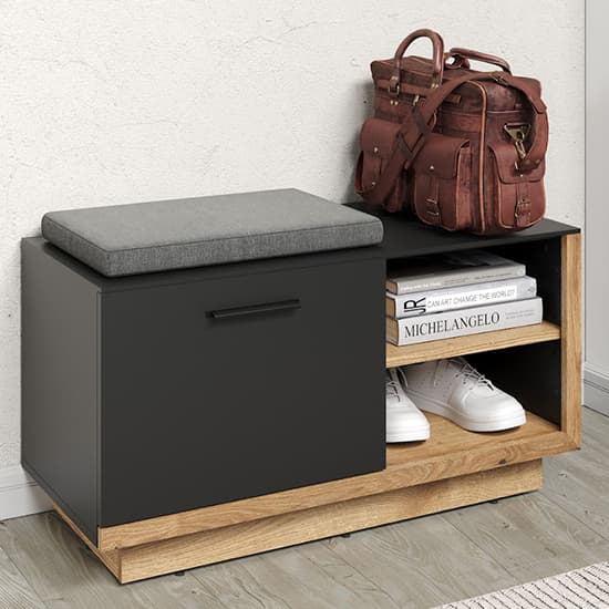 Selia Hallway Seating Bench In Anthracite And Evoke Oak Furniture in