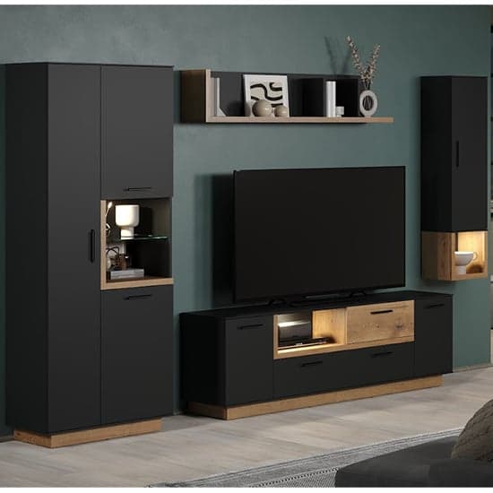 Selia Living Room Furniture Set In Anthracite Evoke Oak With LED_1