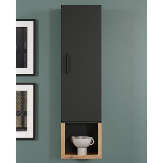 Selia Wall Storage Cabinet In Anthracite And Evoke Oak With LED_2