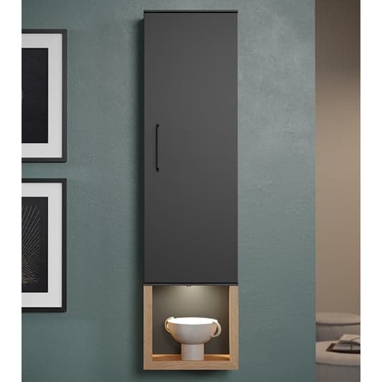 Selia Wall Storage Cabinet In Anthracite And Evoke Oak With LED_1