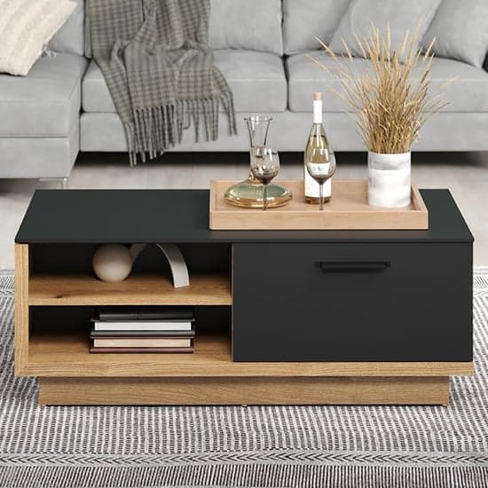Selia Wooden Coffee Table 2 doors In Anthracite And Evoke Oak_2