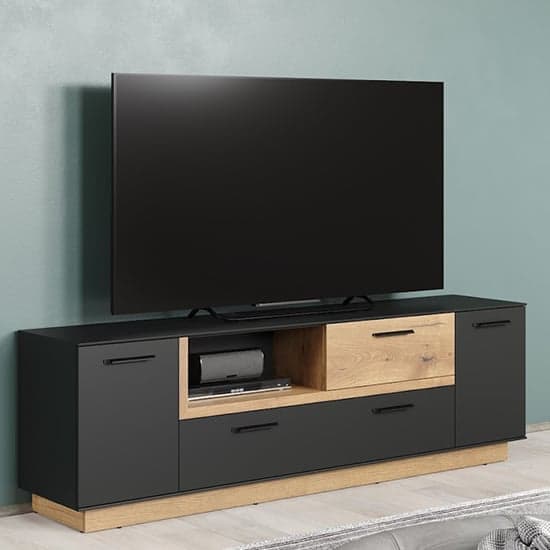 Selia Wooden TV Stand In Anthracite And Evoke Oak With LED_3