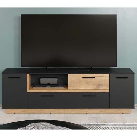 Selia Wooden TV Stand In Anthracite And Evoke Oak With LED_4